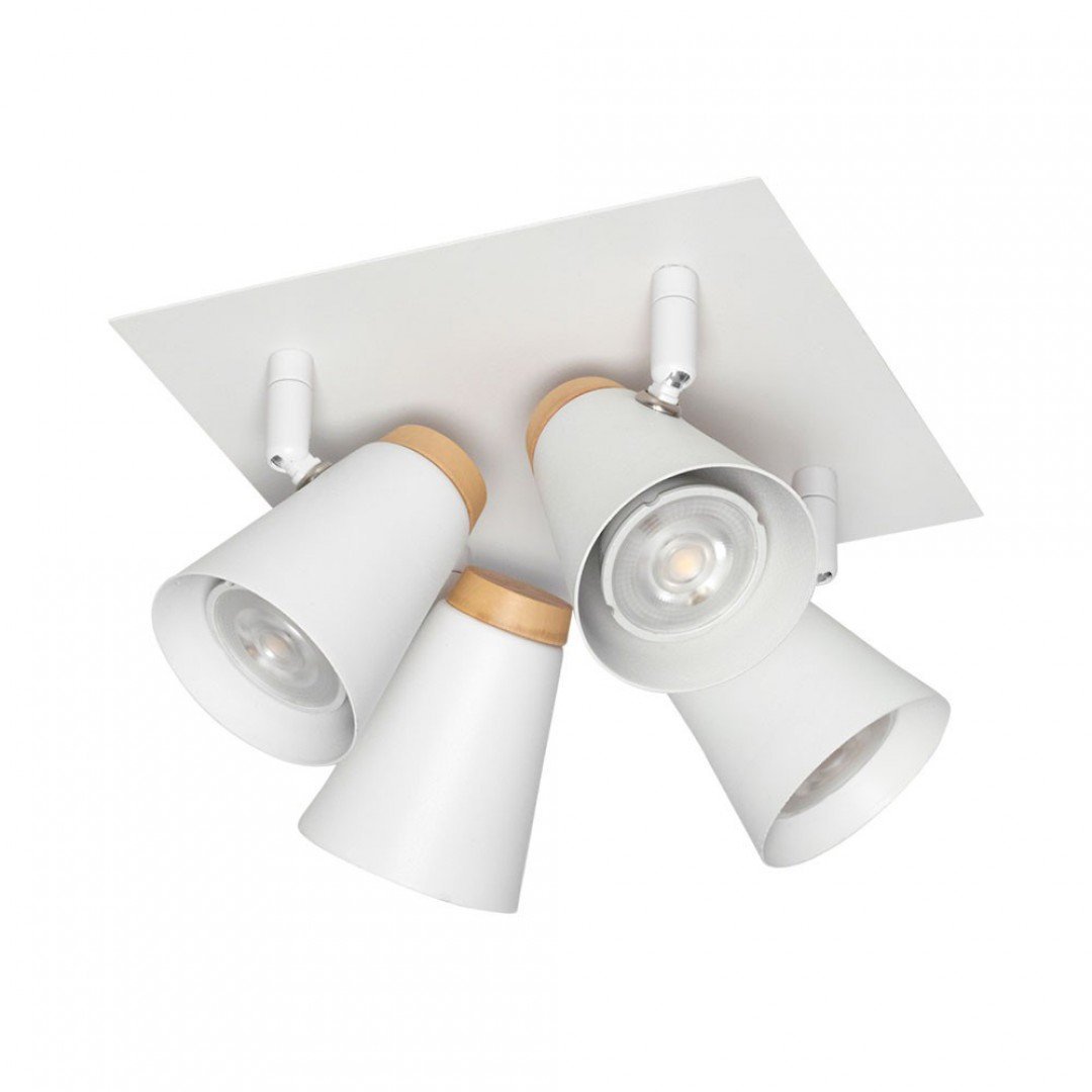 APLIQUE PLAFON 4 LUCES BLANCO C/MADERA CONICO